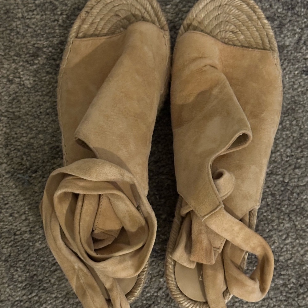 Etienne Aigner Tan Espadrilles with Wrap-Around Ankle Strap